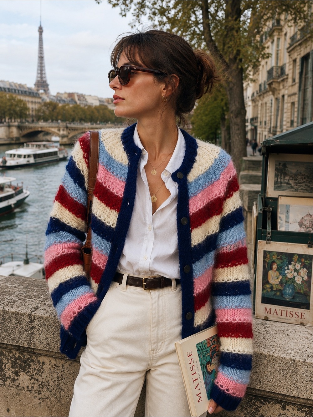 Vintage PERSEUS Hand-Knit Mohair Blend Striped Cardigan 1960’s Made in ItalyM/L